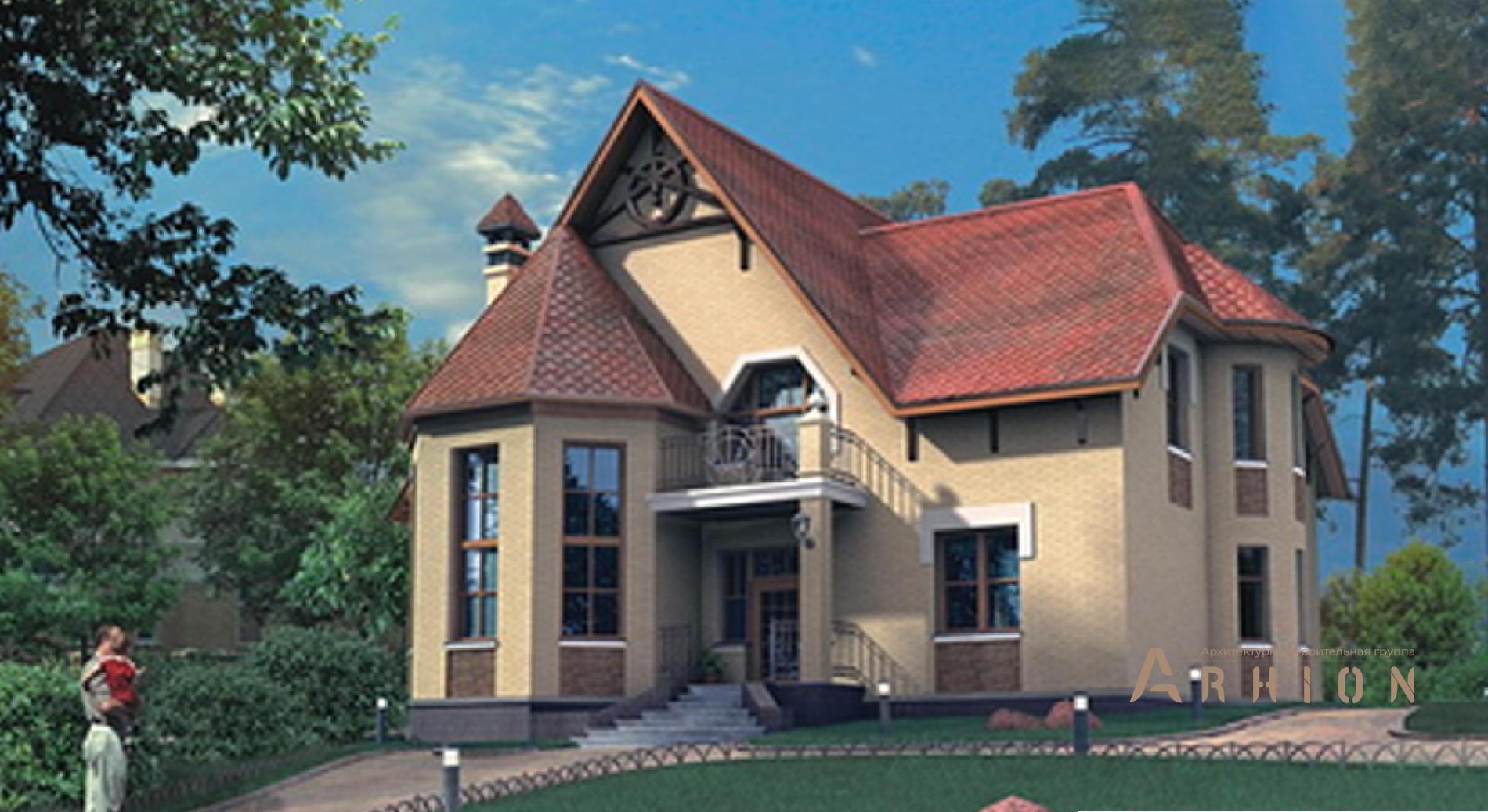 2. Проект одноэтажного дома в замковом стиле с плоской кровлей , 51-25, площадью - 253 кв c мансардой, сауной, балконом