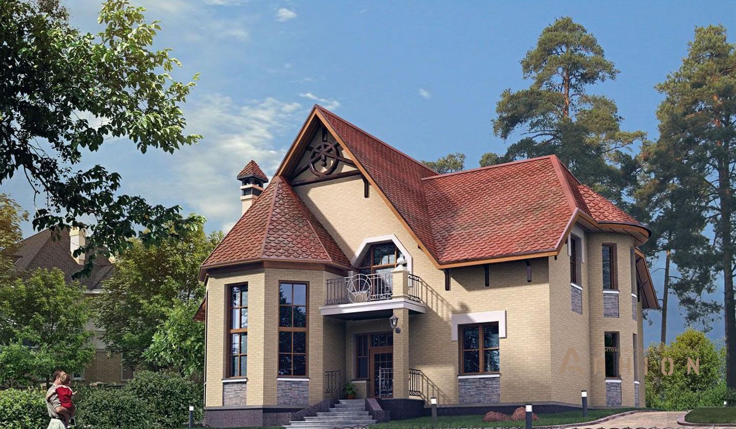 1. Проект одноэтажного дома в замковом стиле с плоской кровлей , 51-25, площадью - 253 кв c мансардой, сауной, балконом