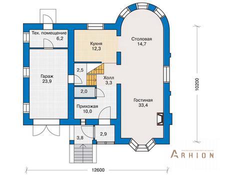 2. Проект двухэтажного дома в английском стиле с плоской кровлей , 51-27, площадью - 174 кв c мансардой, балконом, гаражом