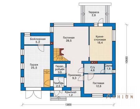 2. Проект двухэтажного дома в европейском стиле с плоской кровлей , 51-38, площадью - 178 кв c мансардой, терассой, балконом, гаражом