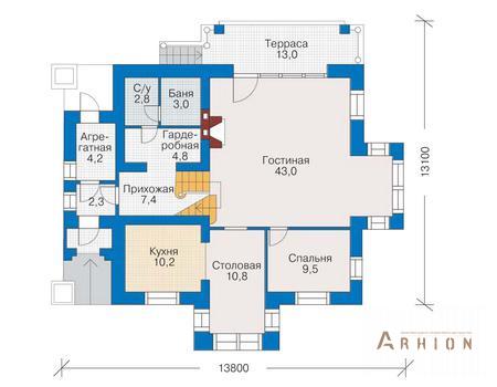 2. Проект двухэтажного дома в современном стиле с многоскатной кровлей, 51-96, площадью - 252 кв c мансардой, сауной, терассой, балконом, эркером