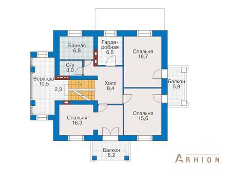 3. Проект двухэтажного дома в современном стиле с многоскатной кровлей, 51-96, площадью - 252 кв c мансардой, сауной, терассой, балконом, эркером
