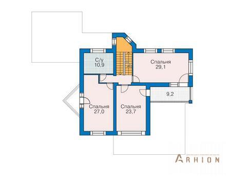 3. Проект двухэтажного дома в современном стиле с многоскатной кровлей, 52-20, площадью - 458 кв c цокольным этажом, терассой, балконом