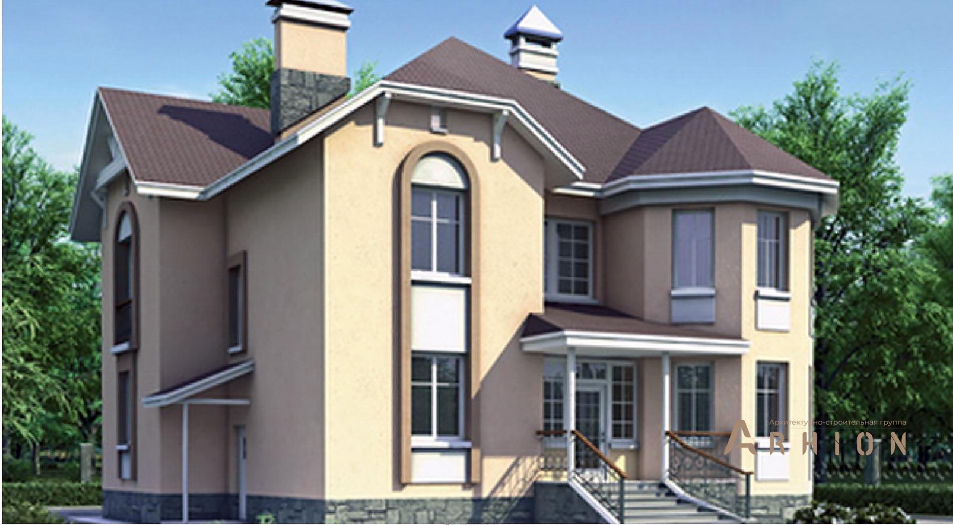 1. Проект двухэтажного дома в европейском стиле с многоскатной кровлей, 52-28, площадью - 230 кв c терассой, балконом, эркером