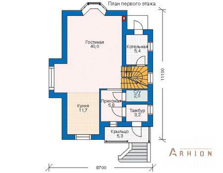 2. Проект двухэтажного дома в европейском стиле с плоской кровлей , 52-33, площадью - 137 кв c мансардой