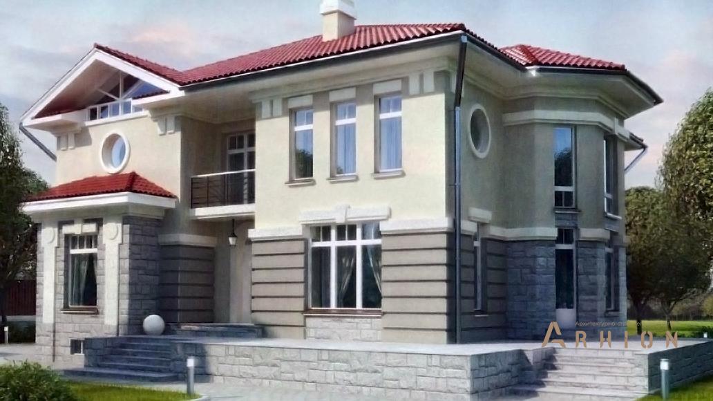 1. Проект двухэтажного дома в современном стиле с четырехскатной, 52-37, площадью - 382 кв c цокольным этажом, мансардой, сауной, терассой, балконом