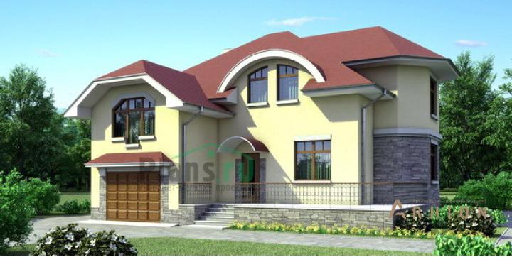 1. Проект двухэтажного дома в европейском стиле с многоскатной кровлей, 52-54, площадью - 249 кв c сауной, терассой, балконом, гаражом