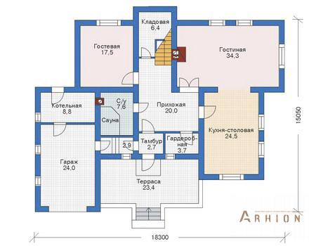 2. Проект одноэтажного дома в европейском стиле с плоской кровлей , 52-69, площадью - 262 кв c мансардой, сауной, гаражом