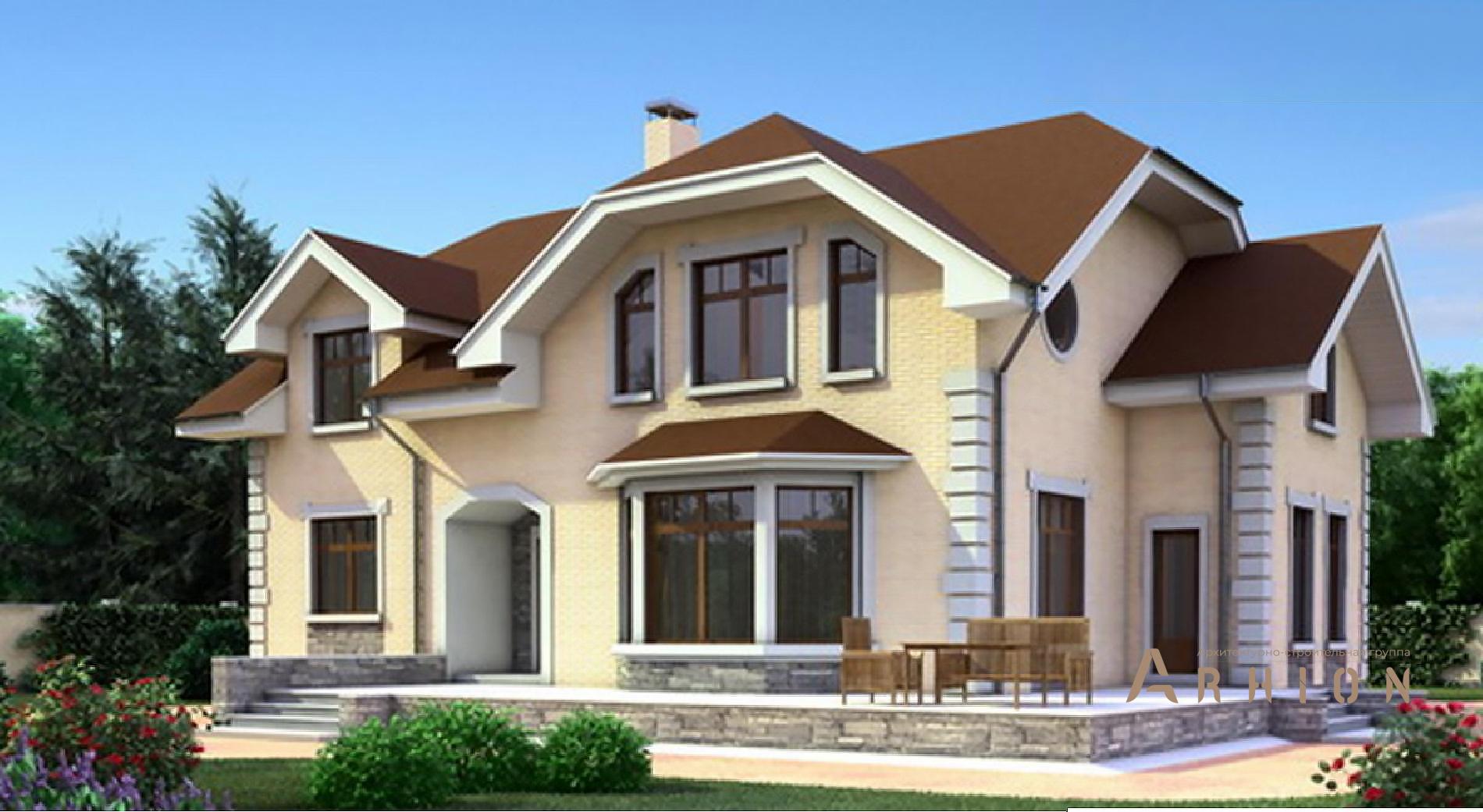 1. Проект одноэтажного дома в европейском стиле с многоскатной кровлей, 52-73, площадью - 223 кв c мансардой, сауной