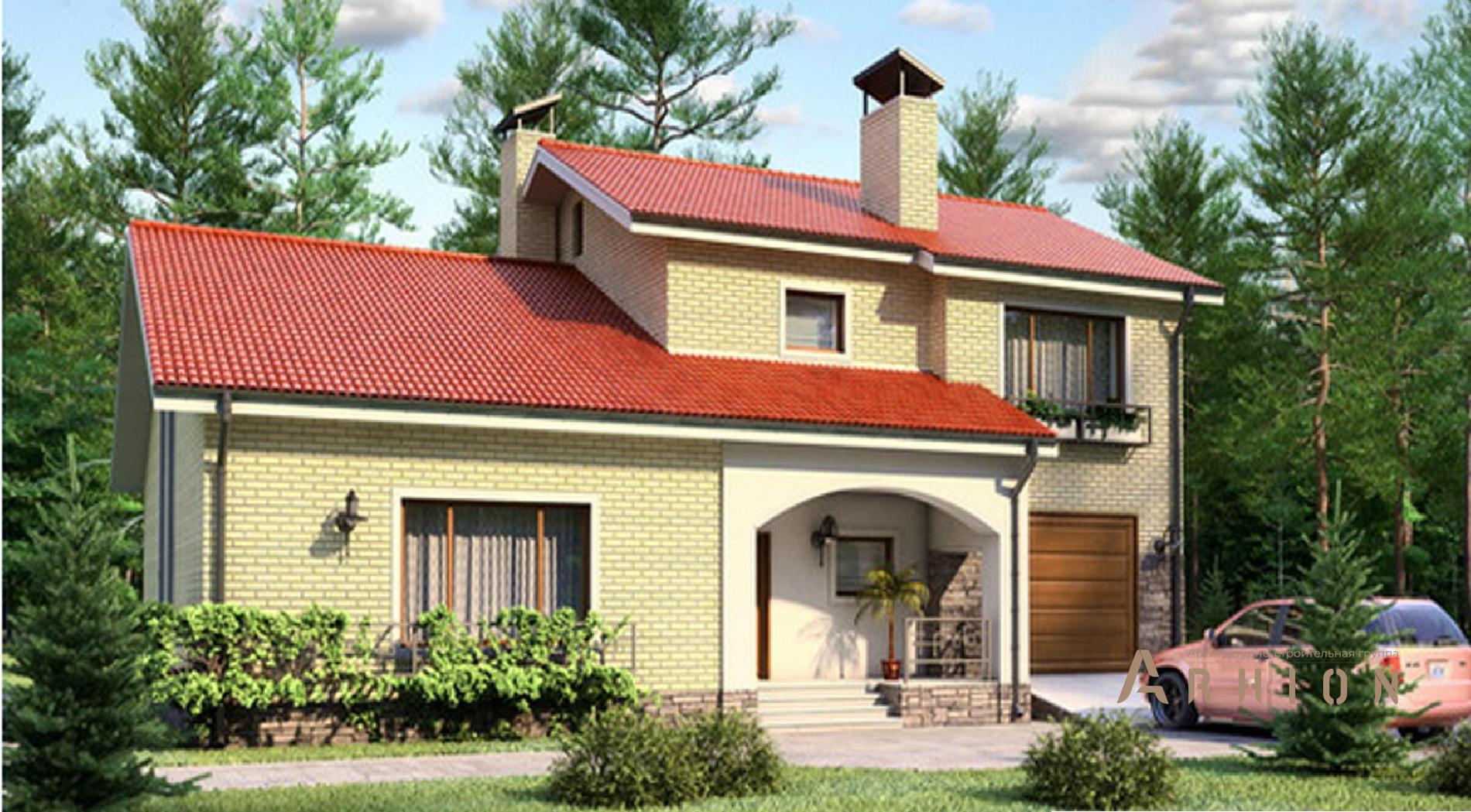 1. Проект одноэтажного дома в финском стиле с двускатной кровлей, 52-91, площадью - 310 кв c мансардой, терассой, гаражом