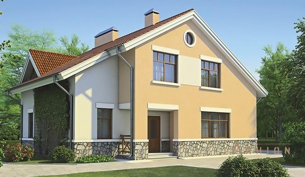 1. Проект одноэтажного дома в европейском стиле с двускатной кровлей, 53-00, площадью - 217 кв c мансардой