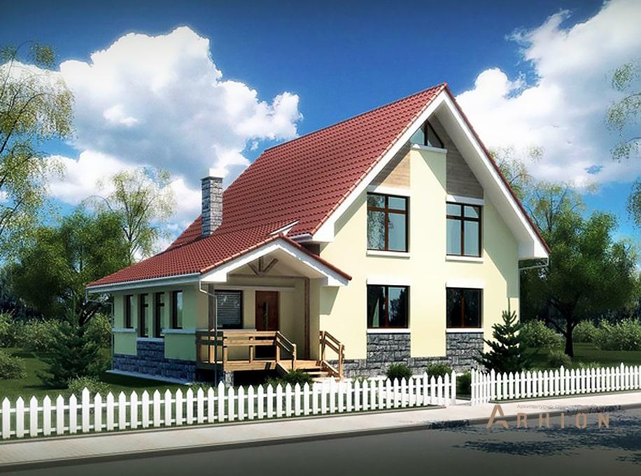 1. Проект одноэтажного дома в европейском стиле с двускатной кровлей, 53-02, площадью - 205 кв c мансардой