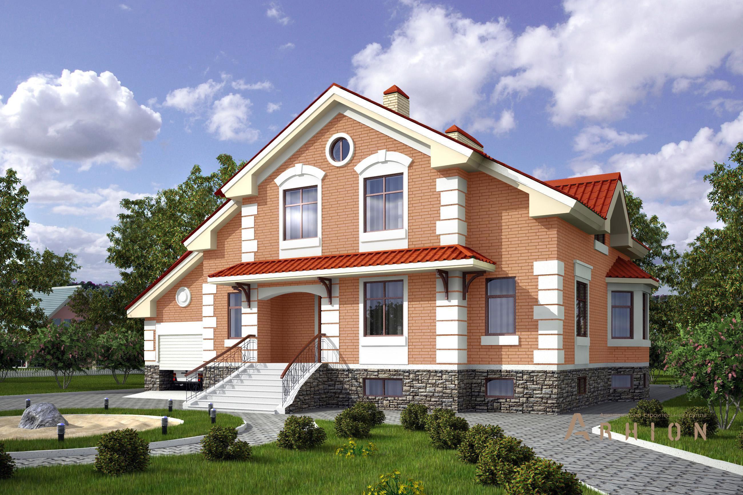 2. Проект одноэтажного дома в европейском стиле с двускатной кровлей, 53-13, площадью - 267 кв c мансардой, сауной, терассой, гаражом