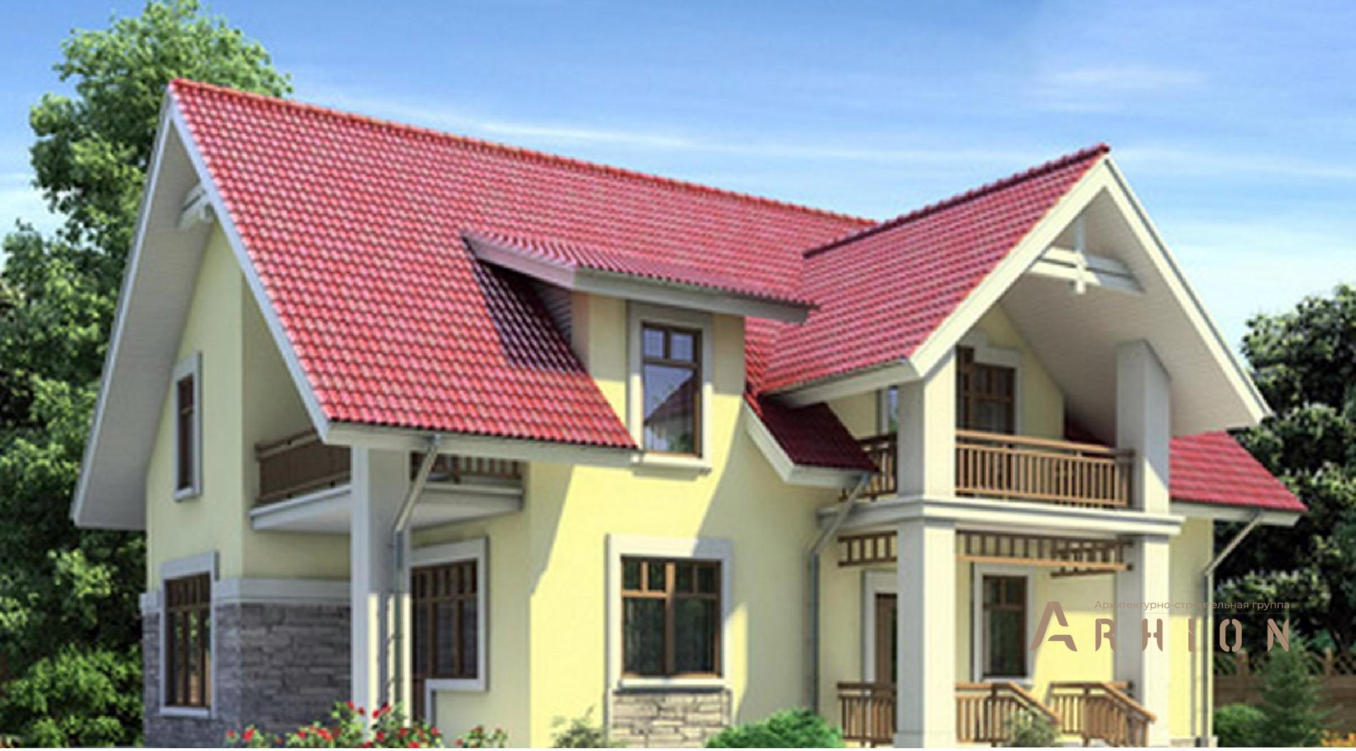 1. Проект одноэтажного дома в европейском стиле с двускатной кровлей, 53-15, площадью - 174 кв c мансардой, терассой, балконом