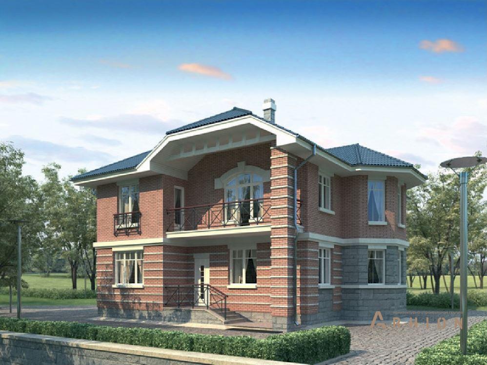 1. Проект двухэтажного дома в европейском стиле с многоскатной кровлей, 53-31, площадью - 178 кв c балконом