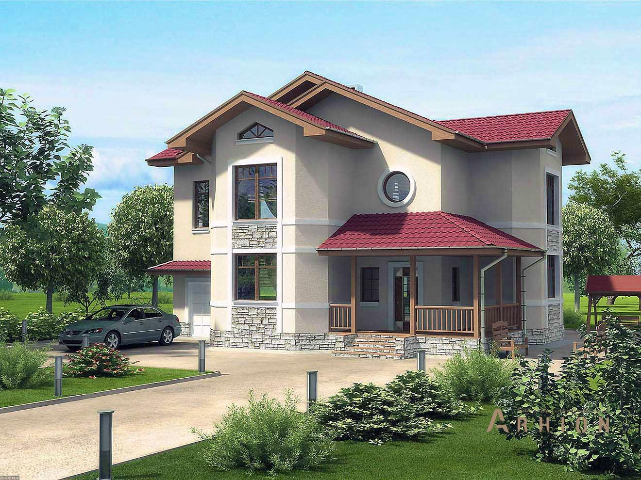 1. Проект двухэтажного дома в европейском стиле с плоской кровлей , 53-38, площадью - 249 кв c терассой, гаражом