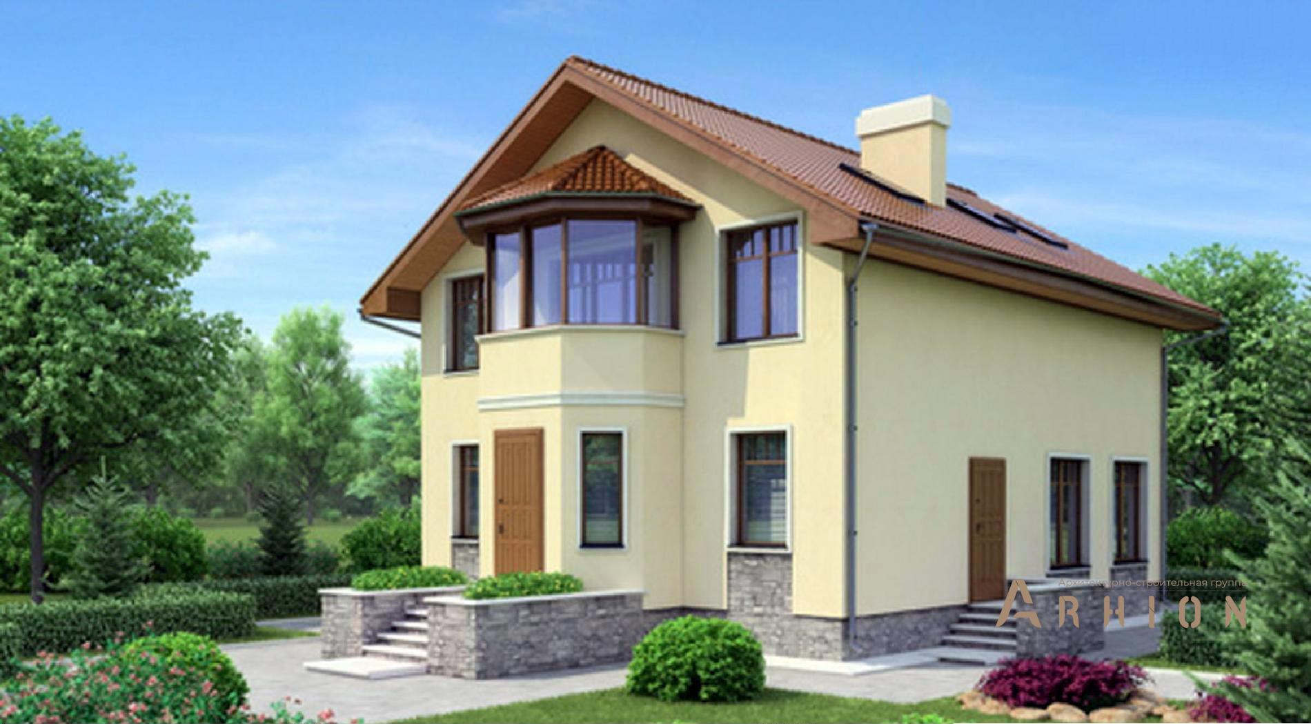 2. Проект одноэтажного дома в европейском стиле с двускатной кровлей, 53-40, площадью - 153 кв c мансардой