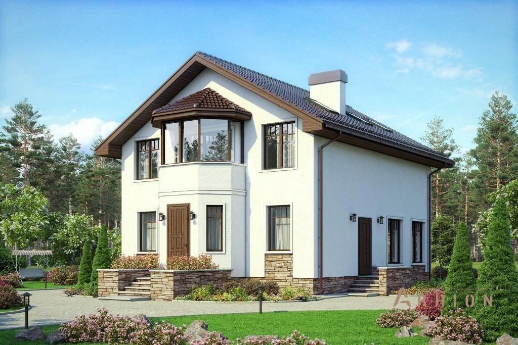 1. Проект одноэтажного дома в европейском стиле с двускатной кровлей, 53-40, площадью - 153 кв c мансардой