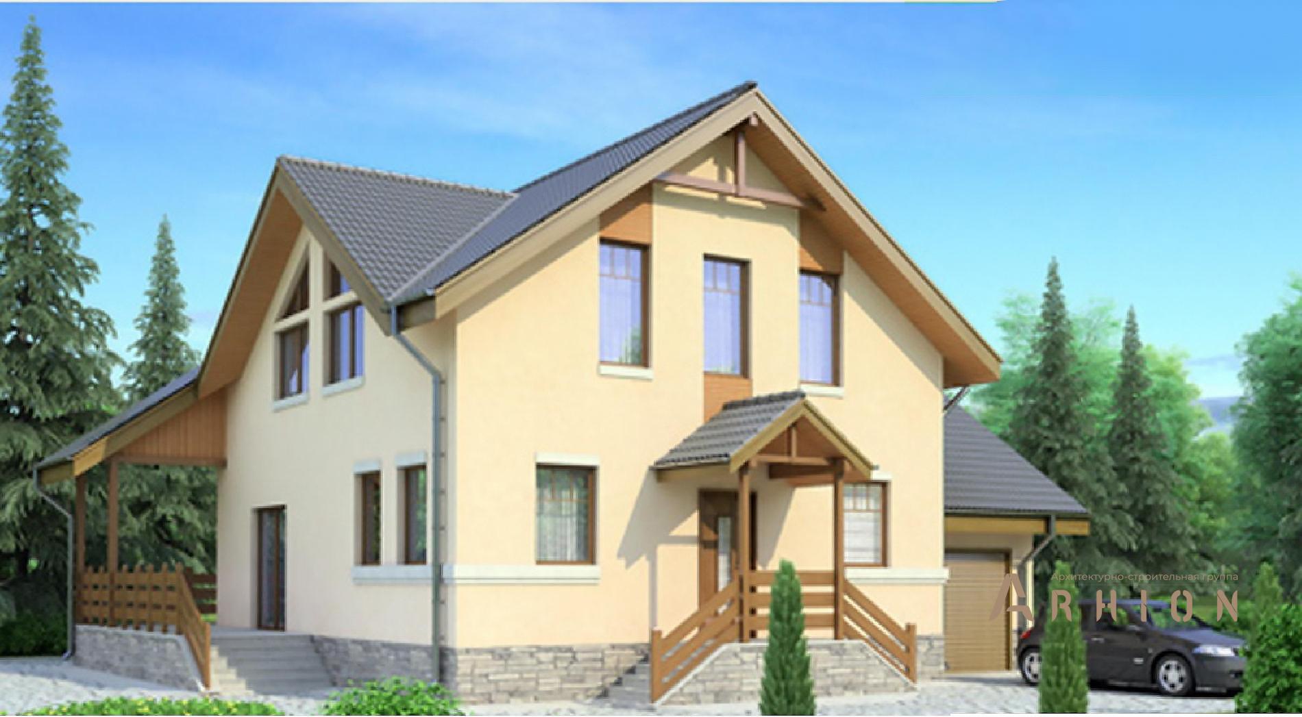 1. Проект одноэтажного дома в европейском стиле с многоскатной кровлей, 53-41, площадью - 195 кв c мансардой, терассой, балконом, гаражом