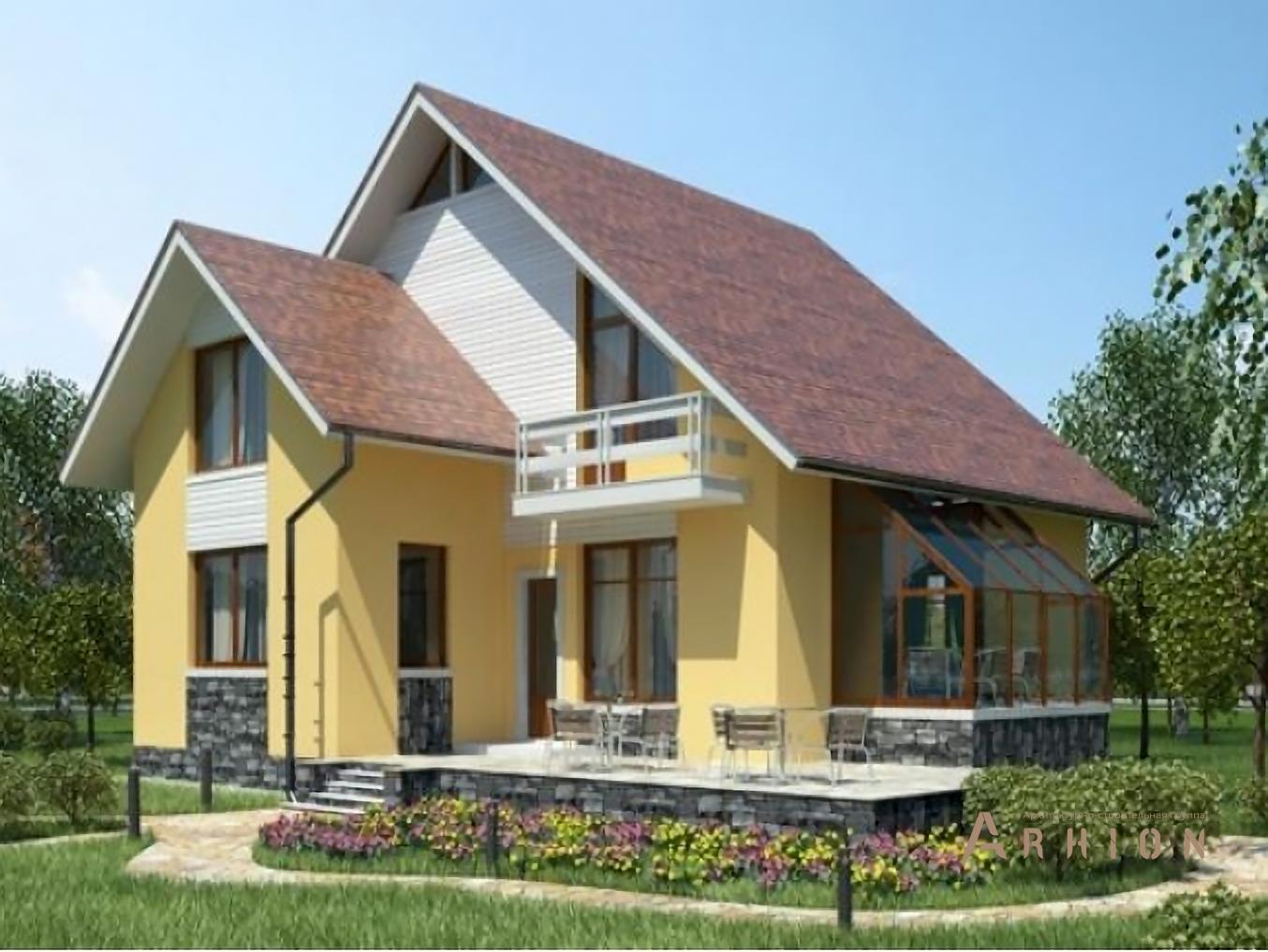 2. Проект одноэтажного дома в европейском стиле с плоской кровлей , 53-48, площадью - 165 кв c мансардой, терассой, балконом