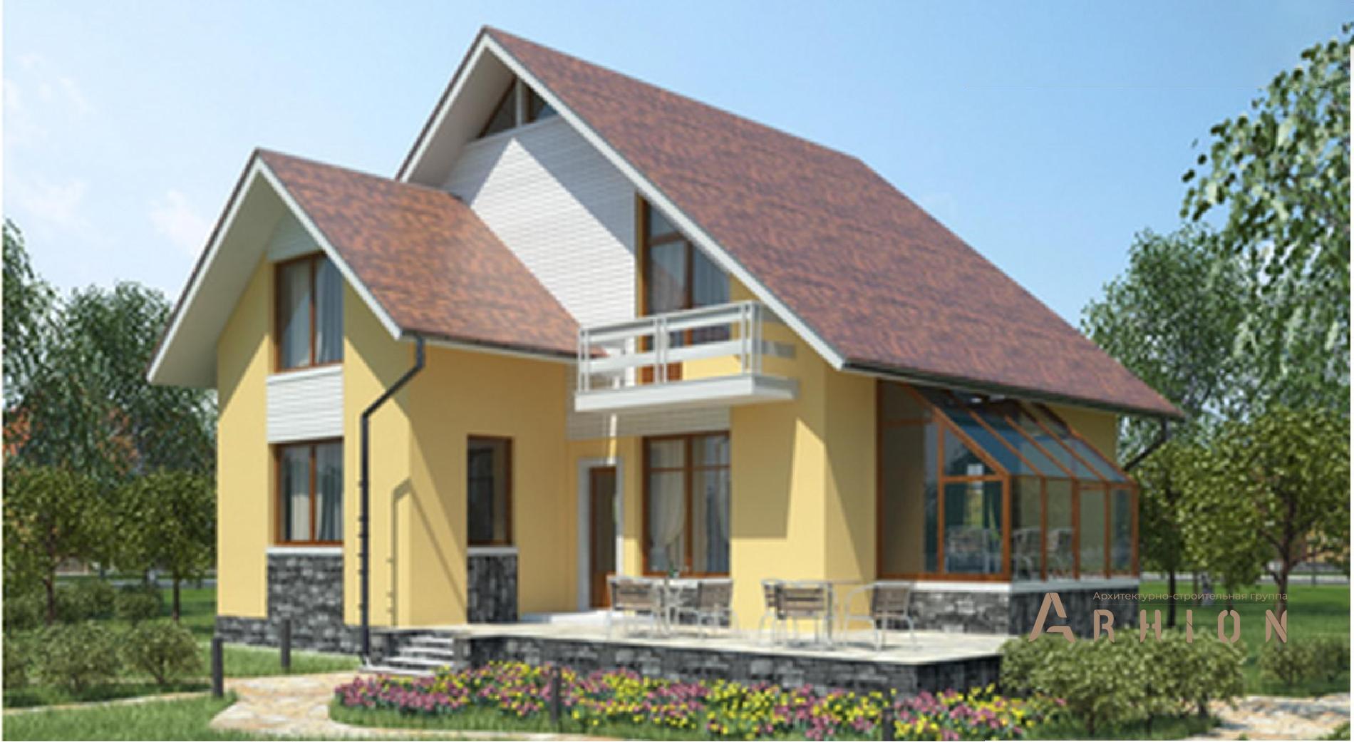 1. Проект одноэтажного дома в европейском стиле с плоской кровлей , 53-48, площадью - 165 кв c мансардой, терассой, балконом