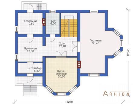 2. Проект двухэтажного дома в современном стиле с плоской кровлей , 53-49, площадью - 210 кв