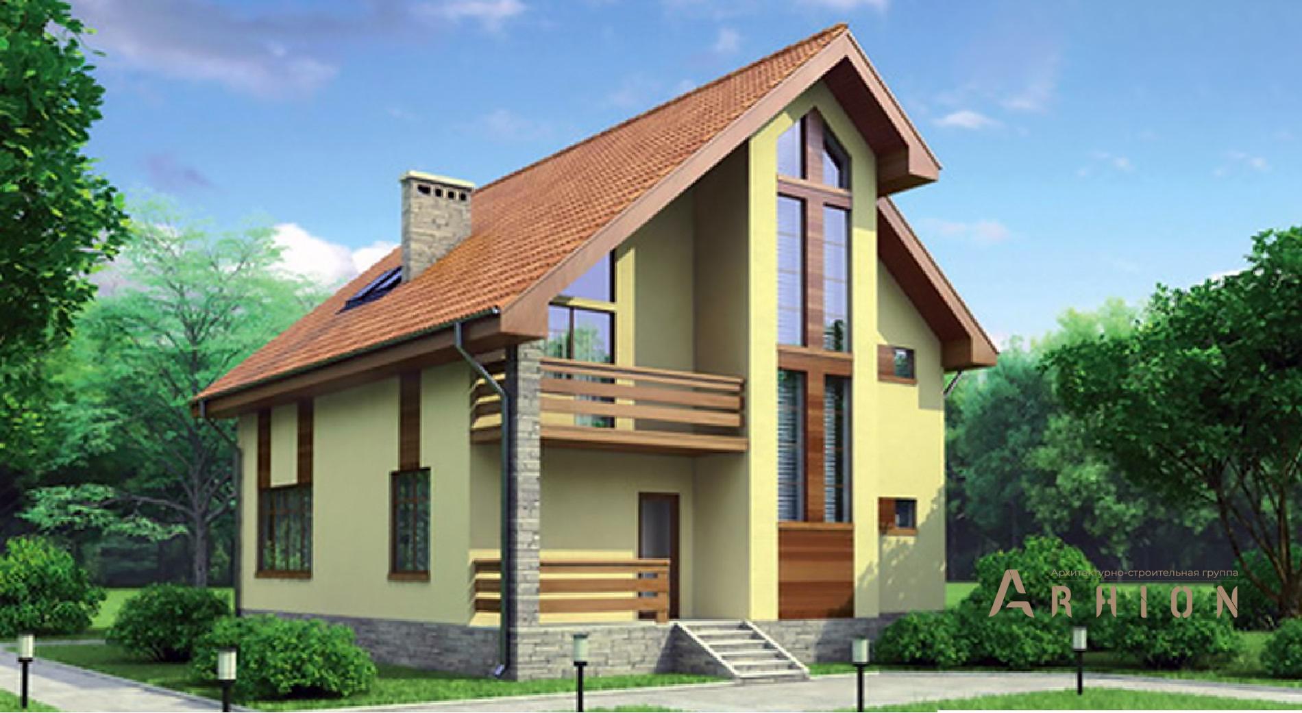 1. Проект одноэтажного дома в европейском стиле с плоской кровлей , 53-52, площадью - 160 кв c мансардой, балконом