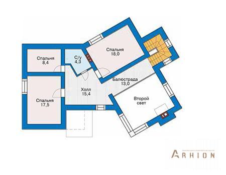 3. Проект двухэтажного дома в современном стиле с плоской кровлей , 53-54, площадью - 176 кв c терассой