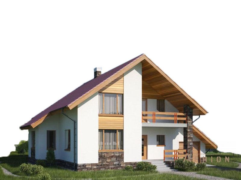 2. Проект одноэтажного дома в финском стиле с двускатной кровлей, 53-56, площадью - 196 кв c мансардой, терассой, балконом, гаражом