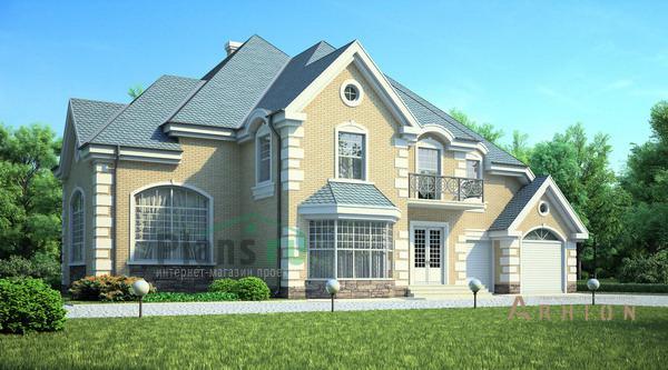 2. Проект двухэтажного дома в английском стиле с плоской кровлей , 53-63, площадью - 373 кв c мансардой, балконом, гаражом