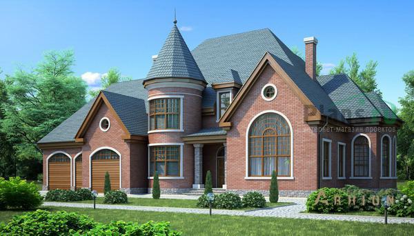 2. Проект одноэтажного дома в викторианском стиле с плоской кровлей , 53-66, площадью - 337 кв c мансардой, гаражом