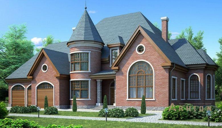 1. Проект одноэтажного дома в викторианском стиле с плоской кровлей , 53-66, площадью - 337 кв c мансардой, гаражом