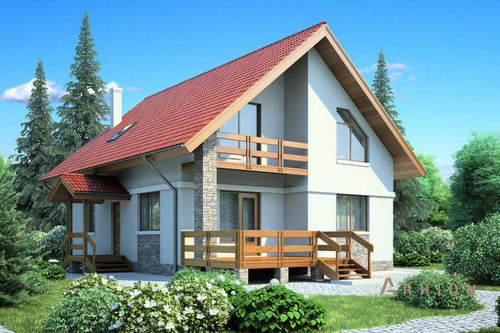 1. Проект одноэтажного дома в финском стиле с двускатной кровлей, 53-71, площадью - 162 кв c мансардой, терассой, балконом