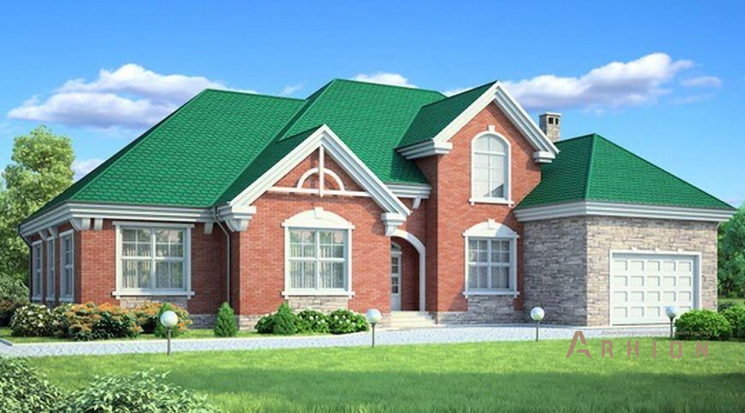 1. Проект одноэтажного дома в американском стиле с плоской кровлей , 53-87, площадью - 223 кв c мансардой, гаражом