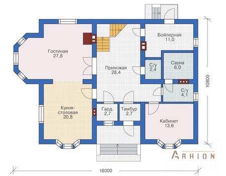 2. Проект двухэтажного дома в американском стиле с плоской кровлей , 53-90, площадью - 223 кв c мансардой, сауной, балконом
