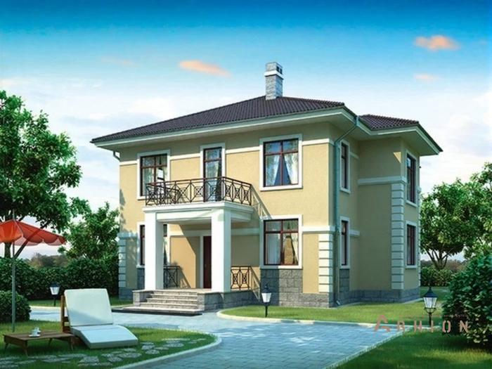 1. Проект двухэтажного дома в современном стиле с плоской кровлей , 53-91, площадью - 183 кв c балконом