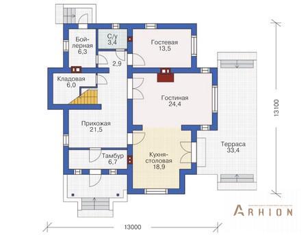 2. Проект двухэтажного дома в современном стиле с плоской кровлей , 53-94, площадью - 187 кв c мансардой, терассой