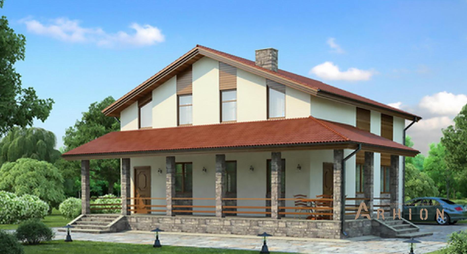 1. Проект одноэтажного дома в стиле шале с двускатной кровлей, 54-01, площадью - 162 кв c мансардой, терассой