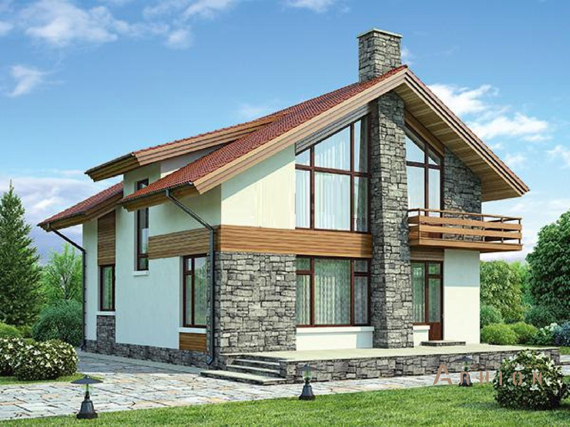 1. Проект одноэтажного дома в финском стиле с плоской кровлей , 54-05, площадью - 155 кв c мансардой, терассой