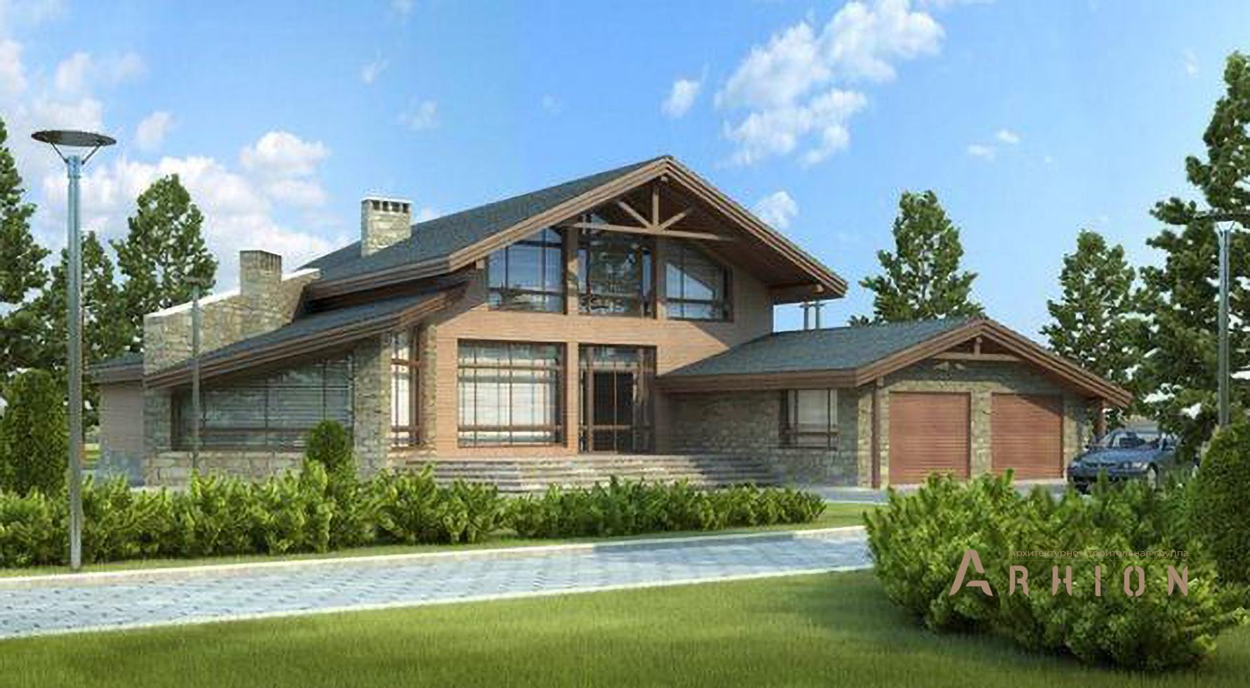 1. Проект одноэтажного дома в альпийском стиле с двускатной кровлей, 54-09, площадью - 402 кв c мансардой, терассой, вторым светом