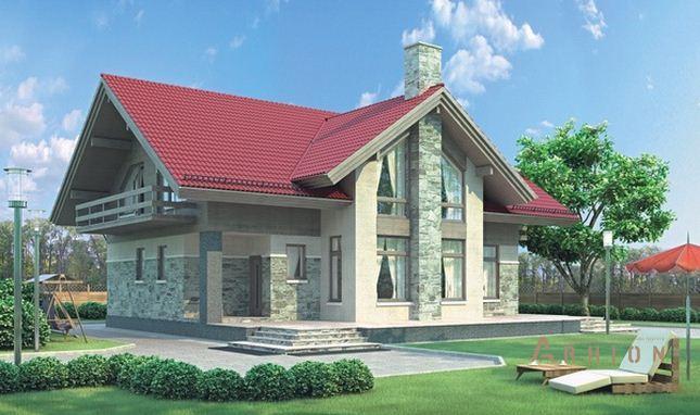 2. Проект одноэтажного дома в европейском стиле с многоскатной кровлей, 54-28, площадью - 212 кв c мансардой, терассой, балконом, вторым светом