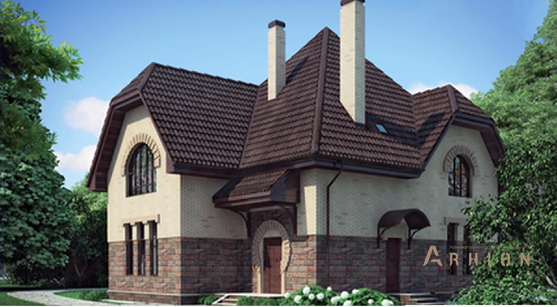 2. Проект одноэтажного дома в европейском стиле с многоскатной кровлей, 54-43, площадью - 180 кв c мансардой, терассой