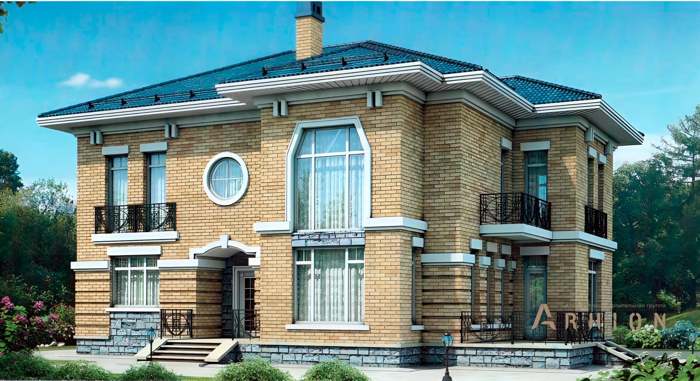 1. Проект двухэтажного дома в стиле хай-тек с четырехскатной, 54-53, площадью - 216 кв c сауной, терассой, балконом