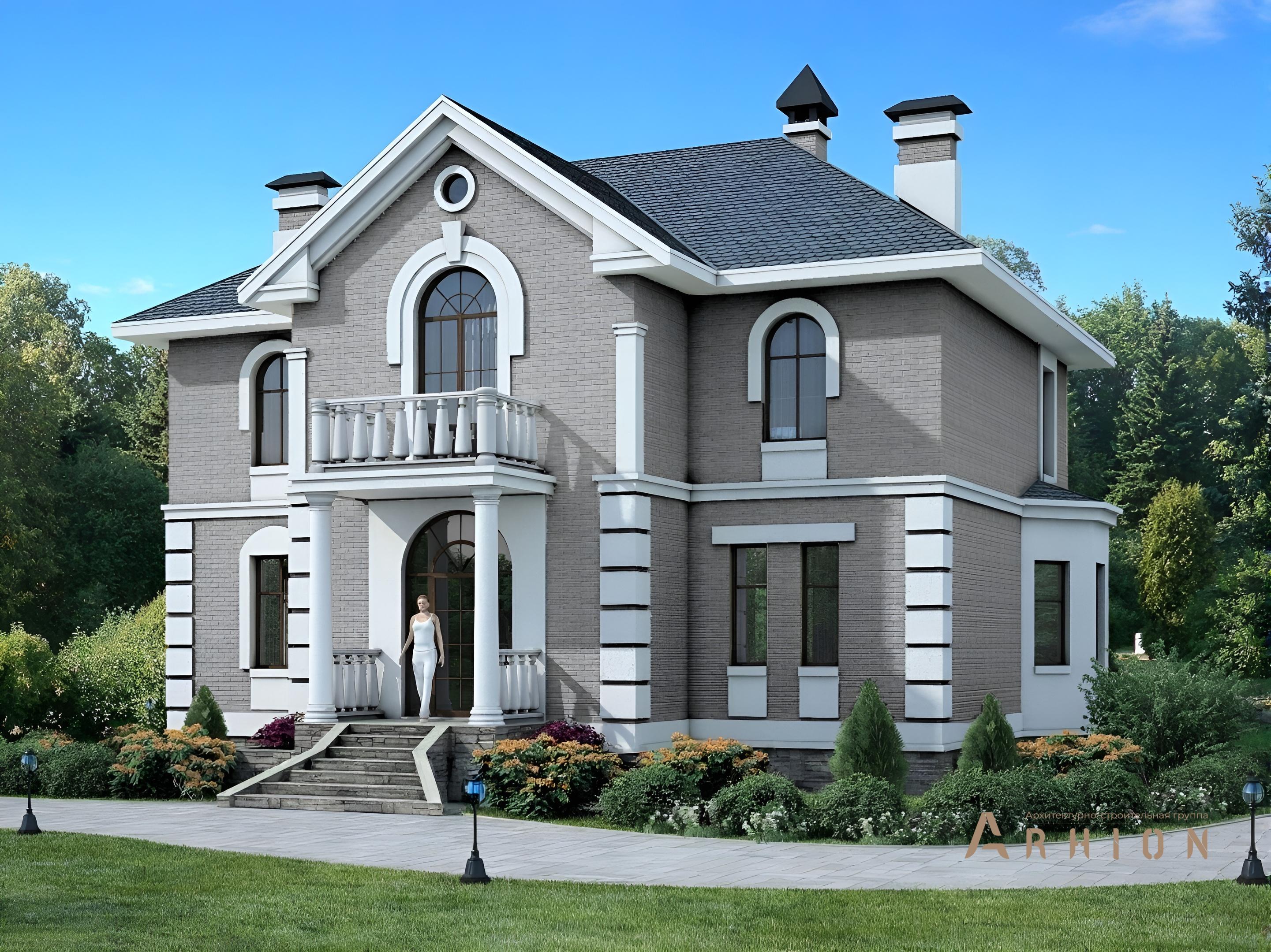 2. Проект двухэтажного дома в классическом стиле с плоской кровлей , 54-63, площадью - 244 кв c терассой, балконом