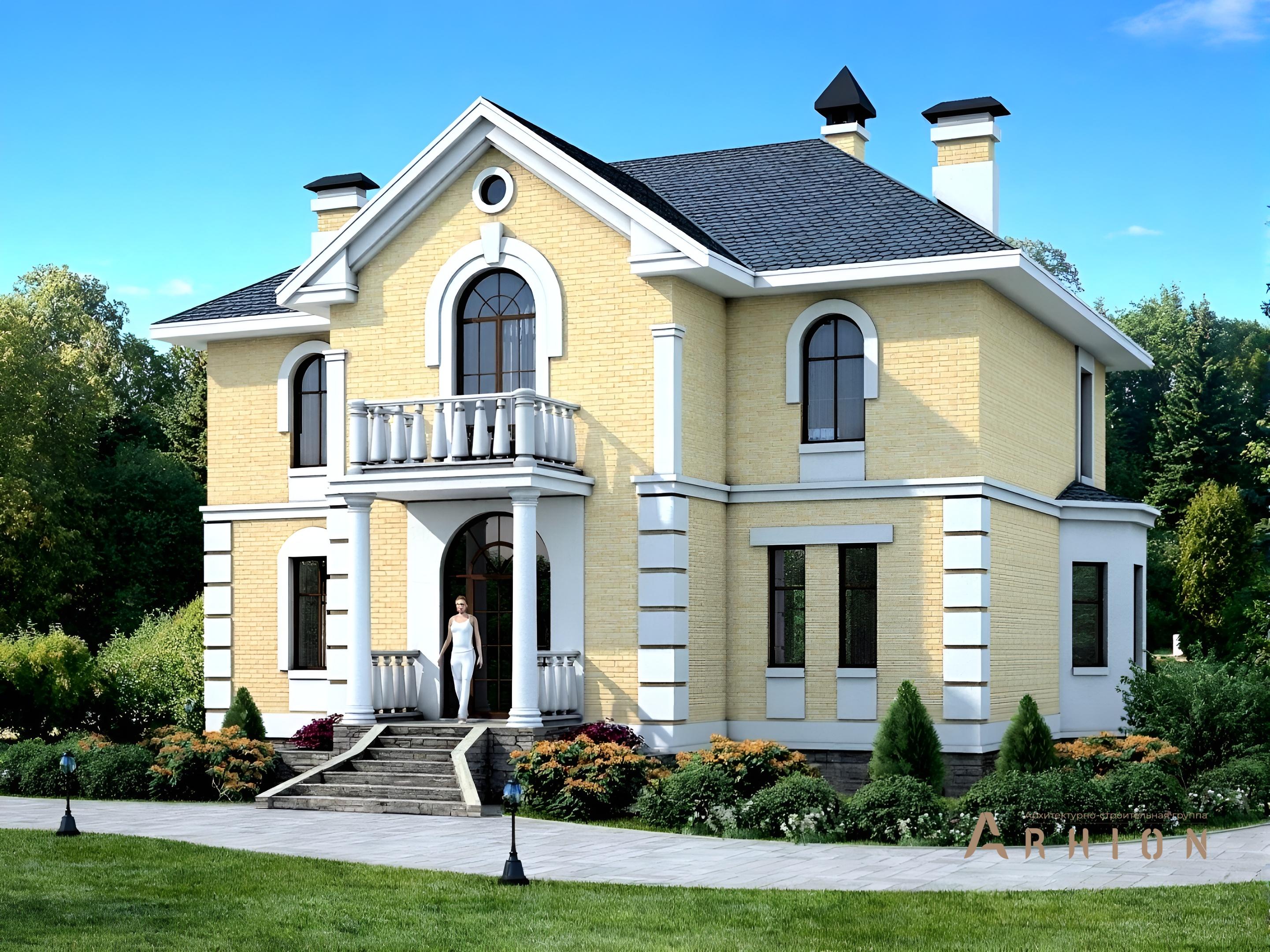 1. Проект двухэтажного дома в классическом стиле с плоской кровлей , 54-63, площадью - 244 кв c терассой, балконом