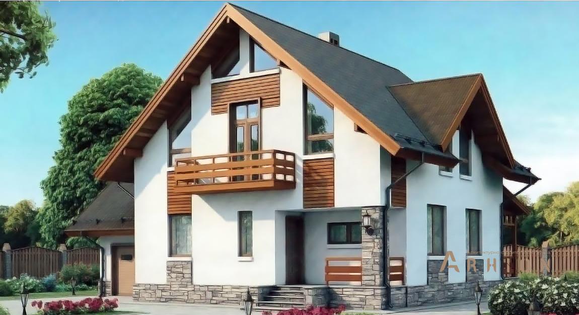 1. Проект одноэтажного дома в европейском стиле с плоской кровлей , 54-75, площадью - 192 кв c мансардой, терассой, балконом, гаражом