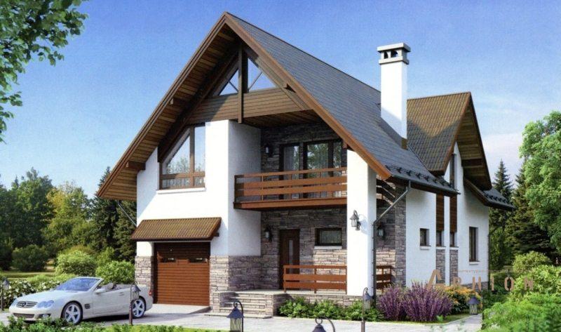 2. Проект одноэтажного дома в канадском стиле с двускатной кровлей, 54-94, площадью - 172 кв c мансардой, терассой, балконом, гаражом