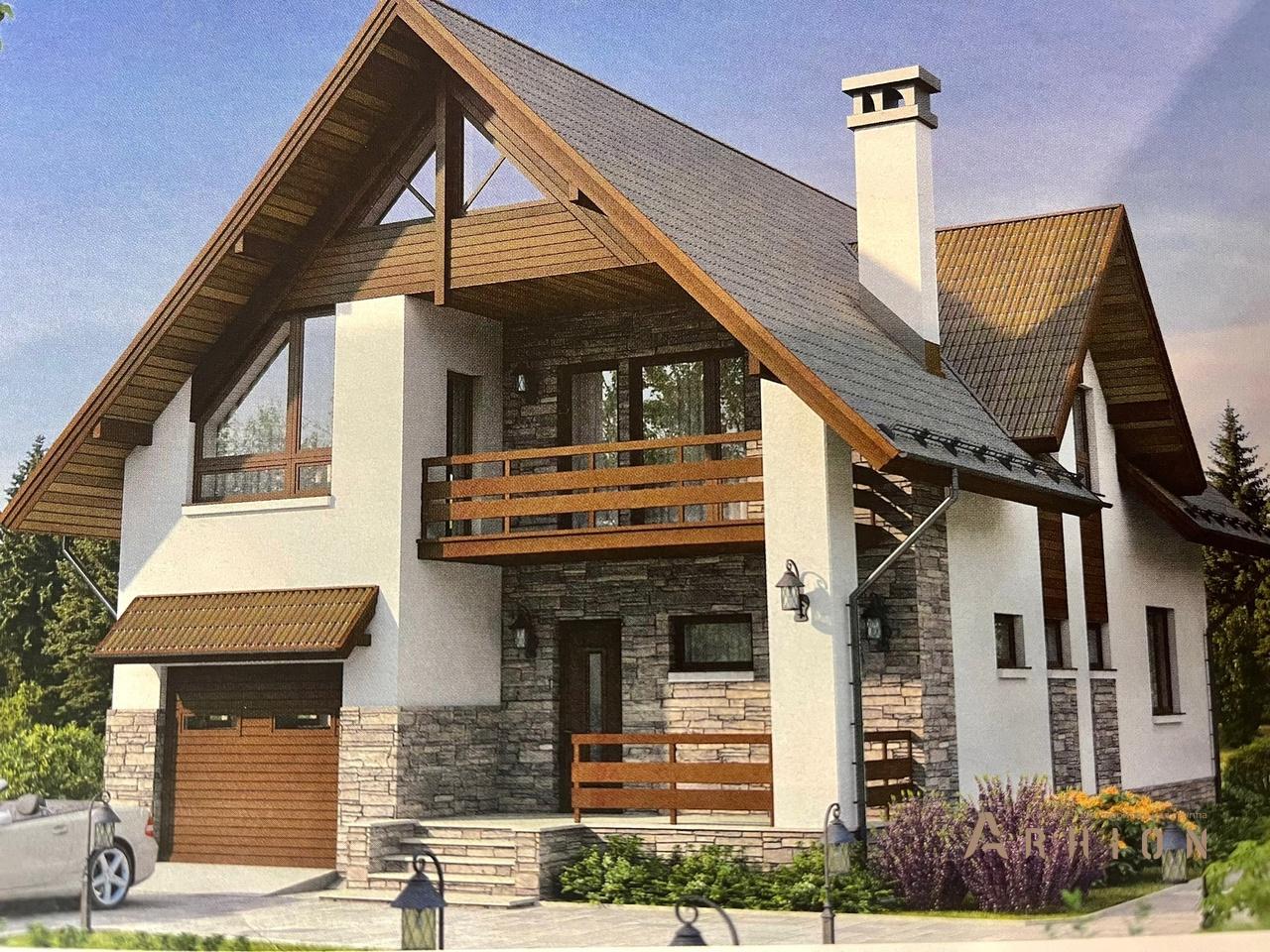 1. Проект одноэтажного дома в канадском стиле с двускатной кровлей, 54-94, площадью - 172 кв c мансардой, терассой, балконом, гаражом