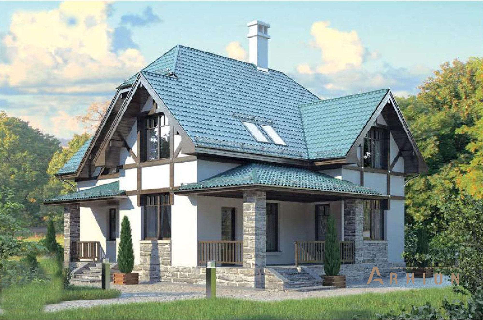 1. Проект в европейском стиле с многоскатной кровлей, 55-41, площадью - 179 кв c терассой