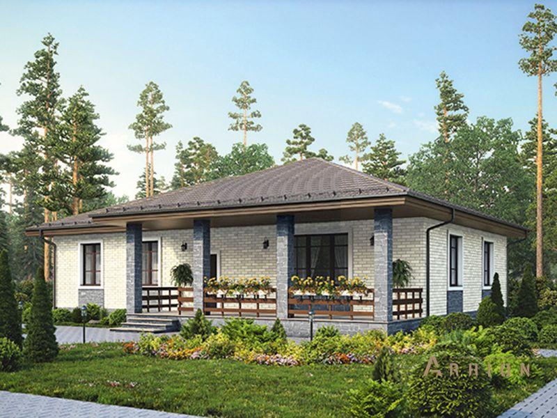 1. Проект одноэтажного дома в современном стиле с четырехскатной, 56-30, площадью - 146 кв c сауной, терассой